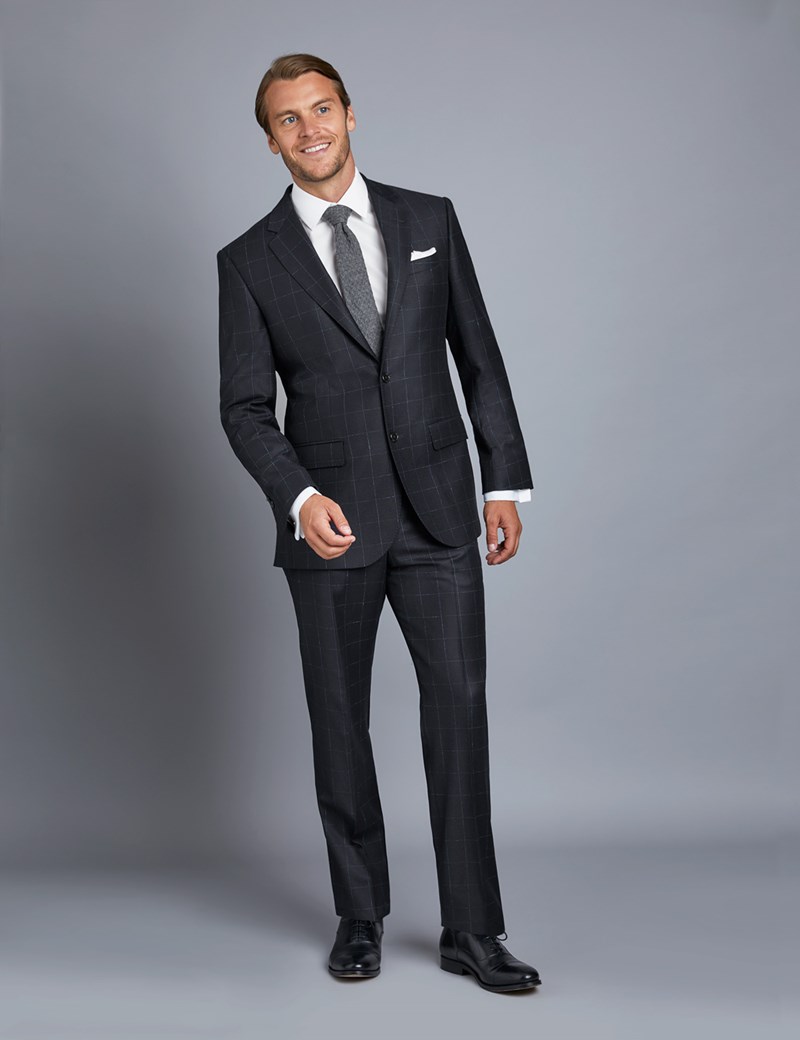 Men's Navy & Blue Check Tailored Fit Italian Suit – 1913 Collection ...
