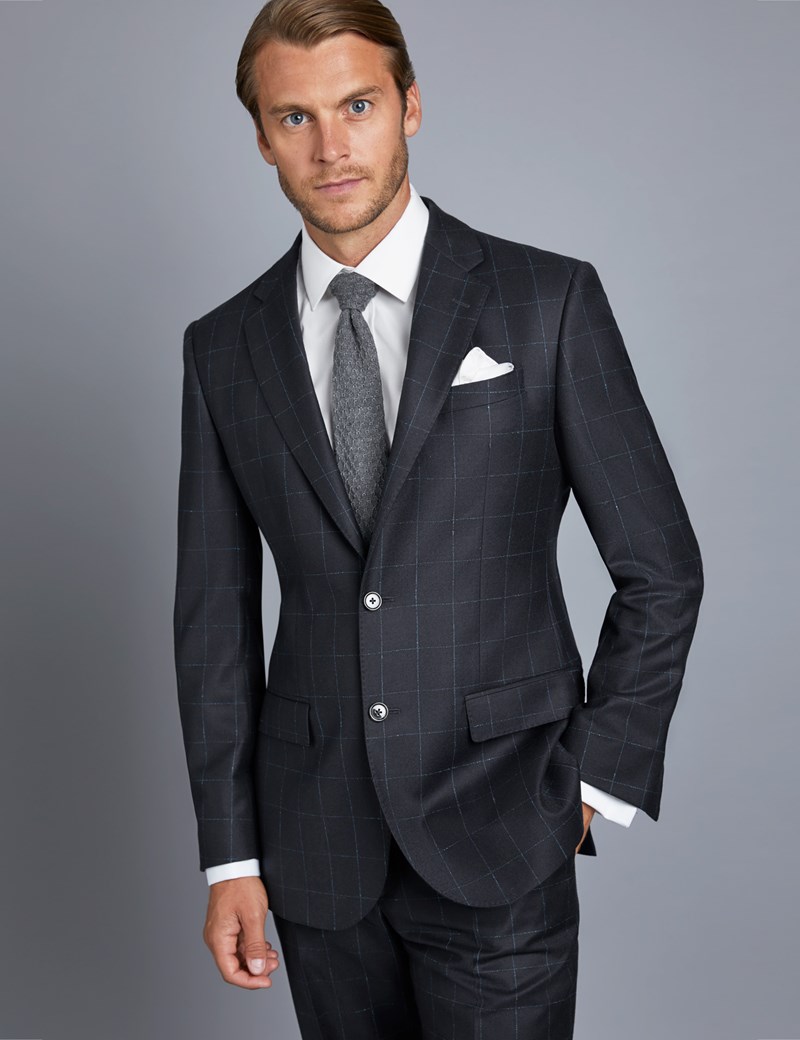 Men's Navy & Blue Check Tailored Fit Italian Suit – 1913 Collection ...