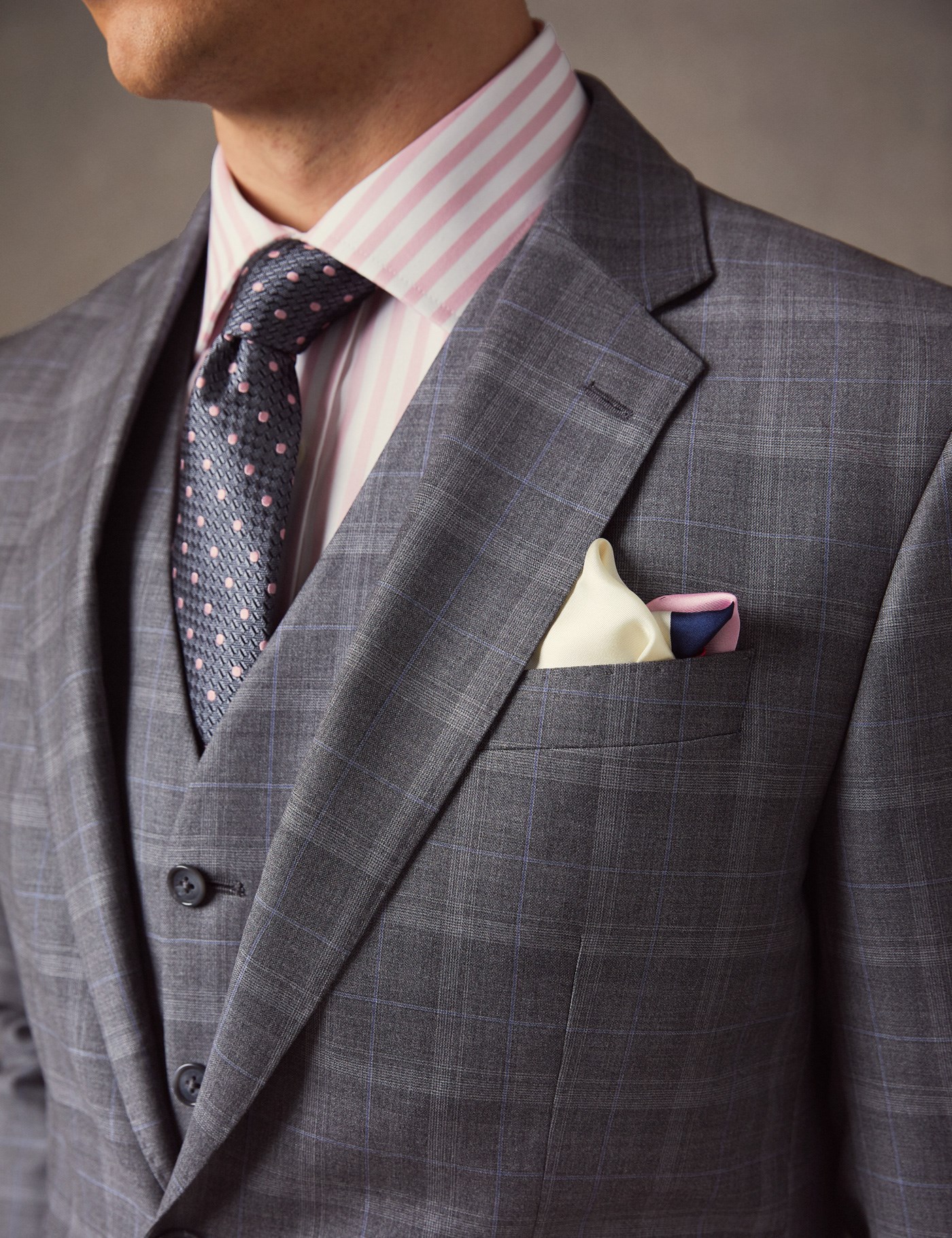 Men's Grey & Blue Prince Of Wales Check Tailored Fit Italian Suit ...