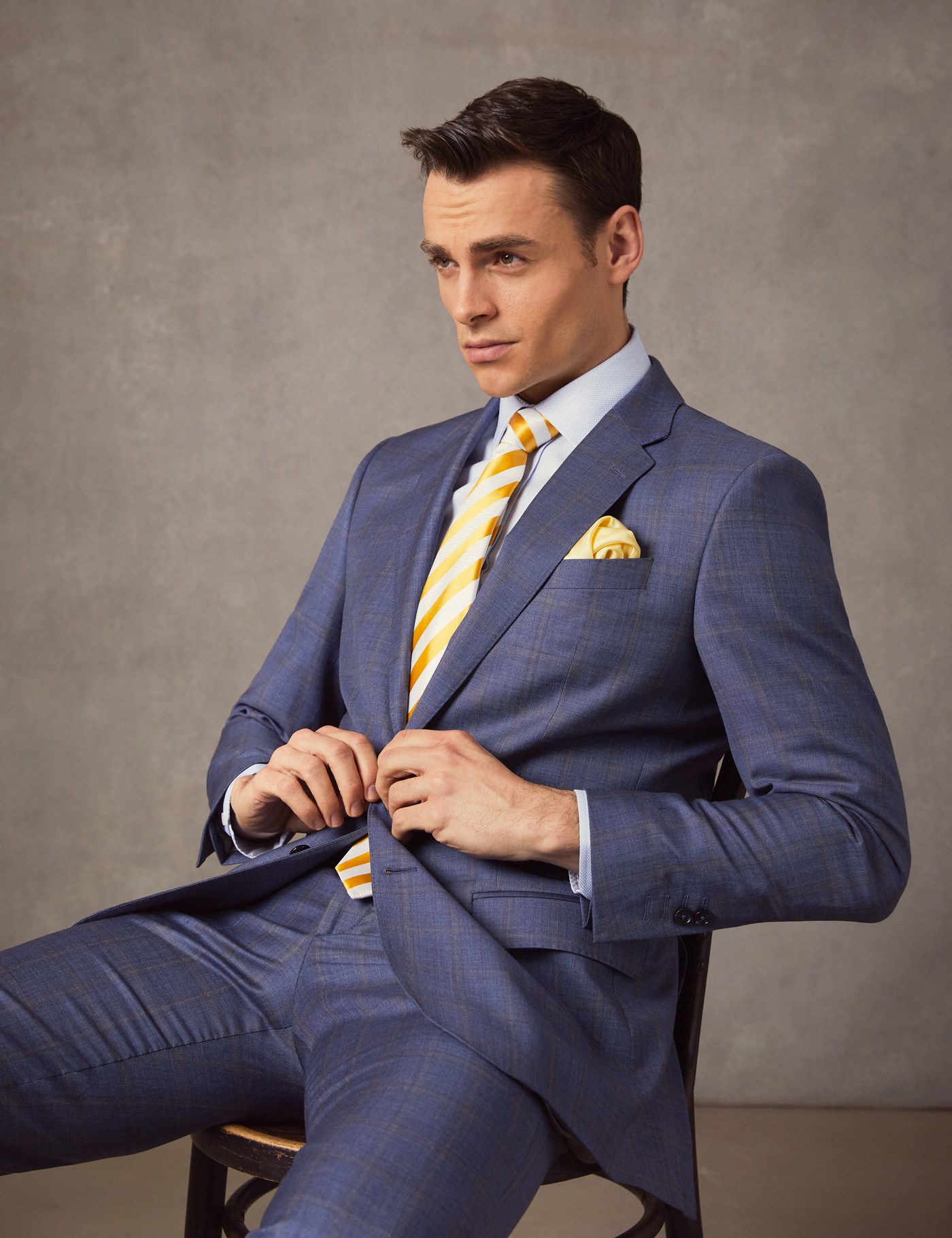 Men's Mid Blue Ombre Check Tailored Fit Italian Suit 1913 Collection