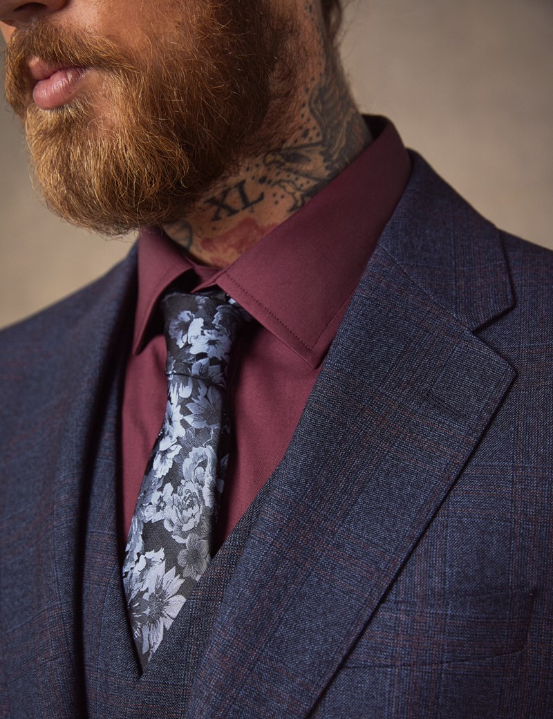 Men's Navy & Red Windowpane Plaid Tailored Fit Italian Suit 1913