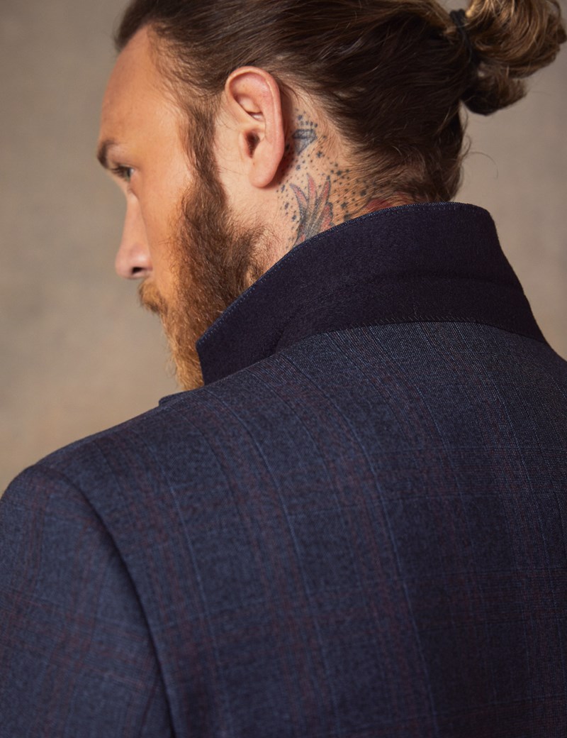 Men's Navy & Red Windowpane Check Tailored Fit Italian Suit 1913