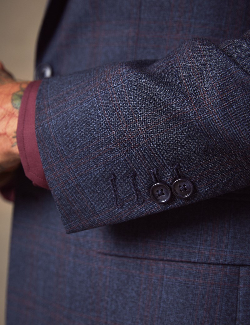 Men's Navy & Red Windowpane Check Tailored Fit Italian Suit 1913