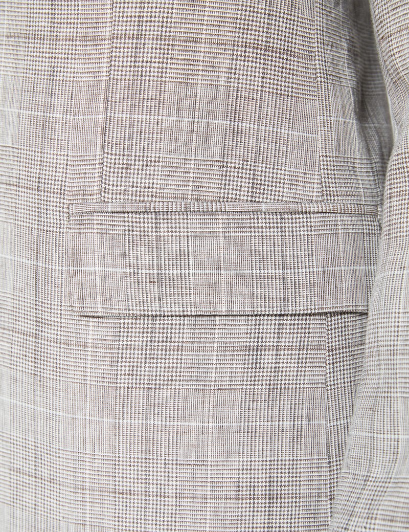 Men's Brown Check Linen Slim Fit Italian Suit Jacket 