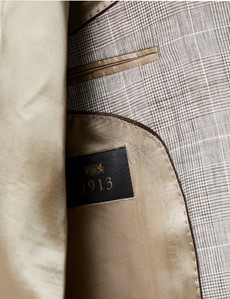 Men's Brown Check Linen Slim Fit Italian Suit Jacket 