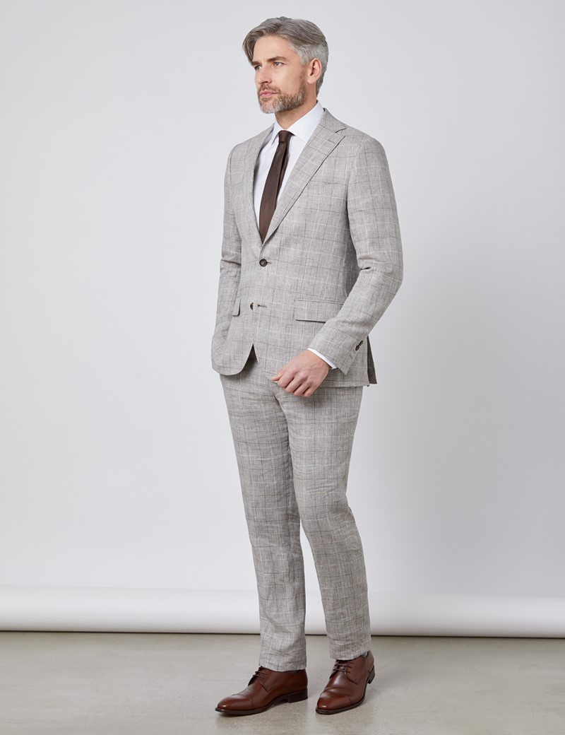 Men's Brown Check Linen Slim Fit Italian Suit | Hawes & Curtis