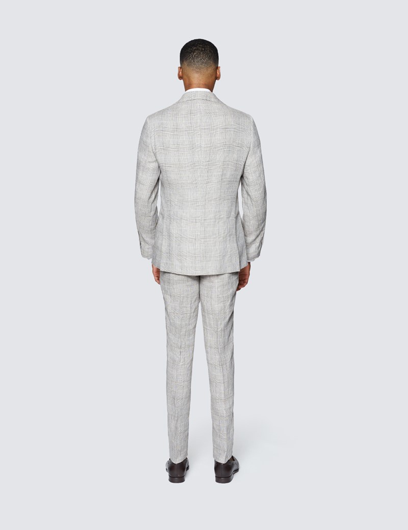 Men's Brown Plaid Linen Slim Fit Italian Suit 
