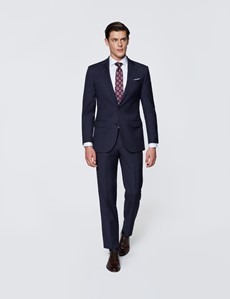 Men's Navy Tonal Plaid Tailored Fit Italian Suit - 1913 Collection