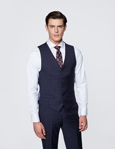 Men's Navy Tonal Check Tailored Fit Italian Suit - 1913 Collection