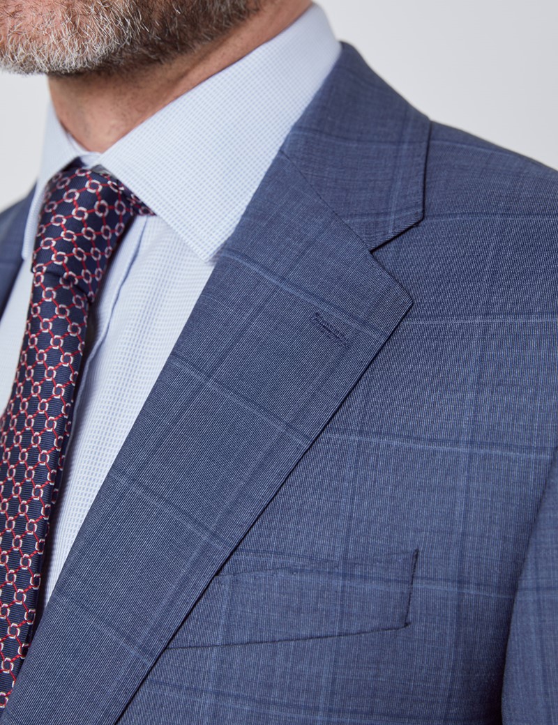 Men's Blue Tonal Check Tailored Fit Italian Suit - 1913 Collection ...