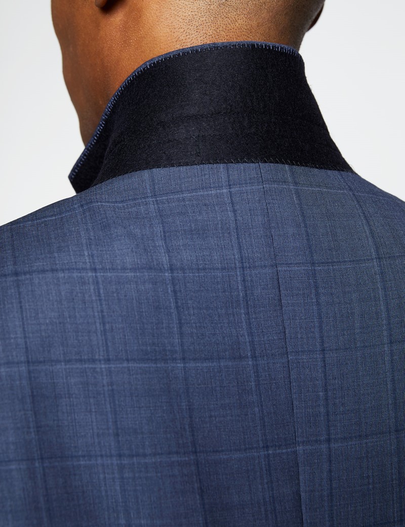 Men's Blue Tonal Plaid Tailored Fit Italian Suit - 1913 Collection
