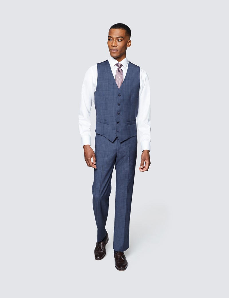 Men's Blue Tonal Plaid Tailored Fit Italian Suit - 1913 Collection