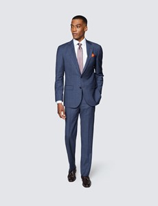 Men's Blue Tonal Check Tailored Fit Italian Suit - 1913 Collection