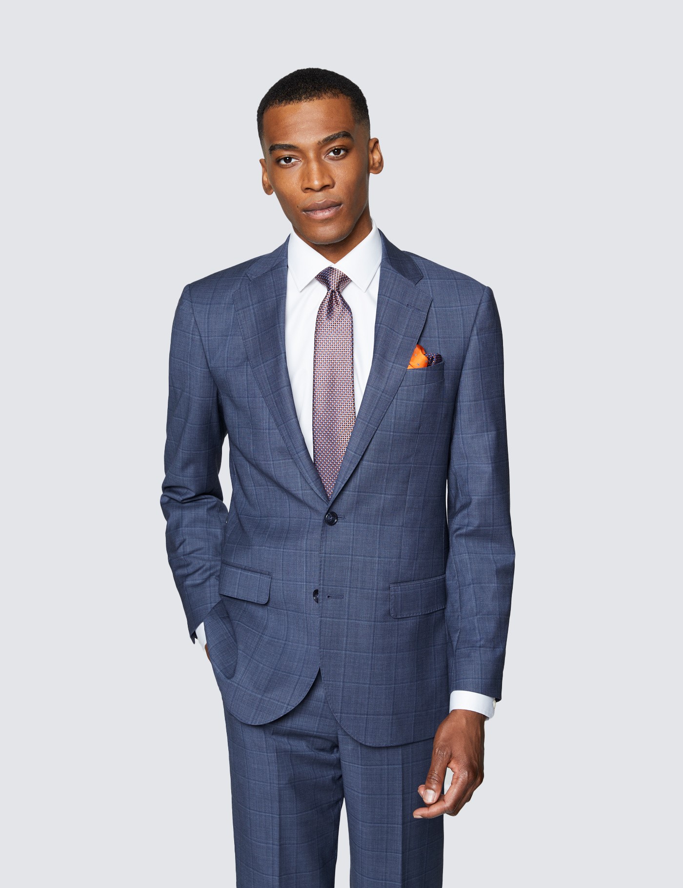 Men's Blue Tonal Check Tailored Fit Italian Suit - 1913 Collection ...