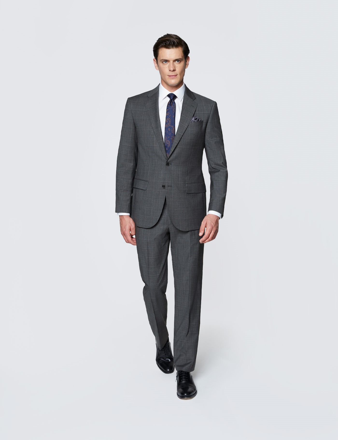Men's Dark Grey Tonal Check Tailored Fit Italian Suit - 1913 Collection ...