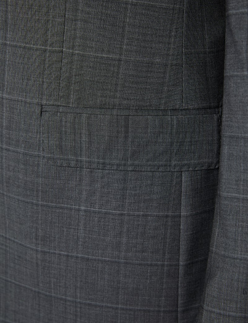 Men's Dark Grey Tonal Check Tailored Fit Italian Suit - 1913 Collection