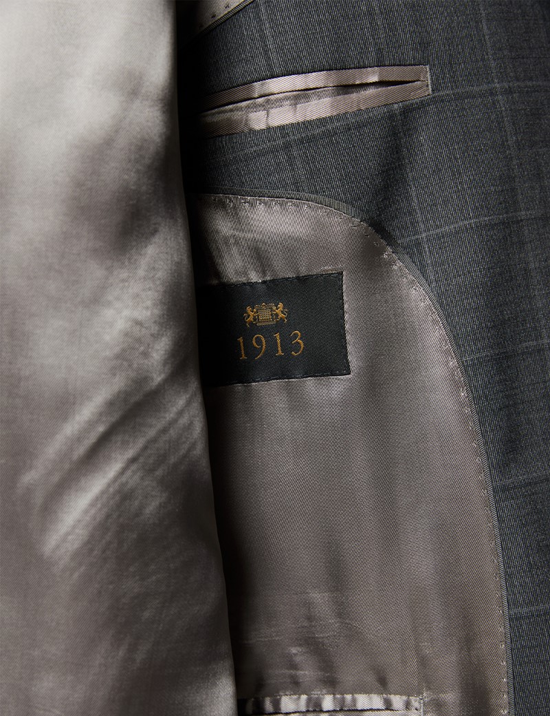 Men's Dark Grey Tonal Check Tailored Fit Italian Suit - 1913 Collection