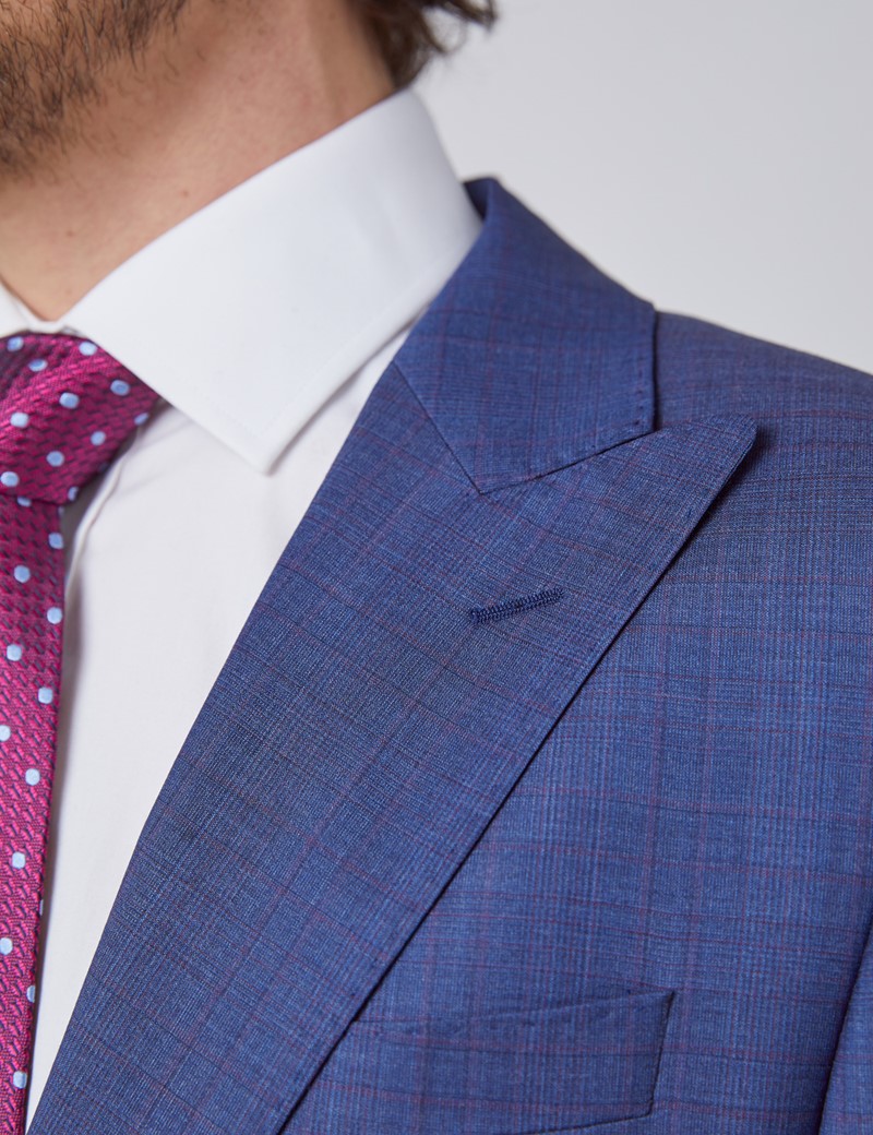 Men's Blue & Purple Grid Check Tailored Fit Italian Suit Jacket - 1913 Collection