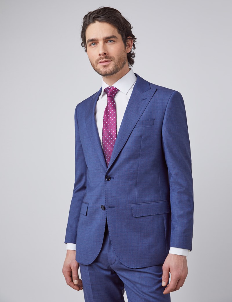 Men's Blue & Purple Grid Check Tailored Fit Italian Suit - 1913 Collection