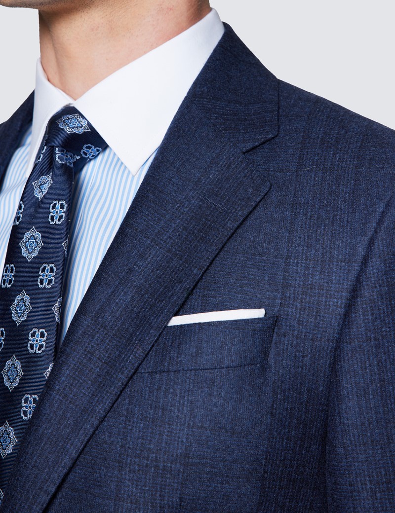 Anzug – 100s Wolle – Tailored Fit – 2-Knopf Einreiher – navy Prince of Wales Karo