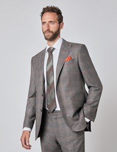 Men’s Brown & Orange Prince Of Wales Check Tailored Fit Italian Suit with Peak Lapel - 1913 Collection