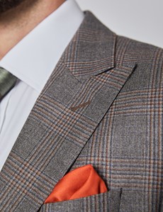 Men’s Brown & Orange Prince Of Wales Check Tailored Fit Italian Suit with Peak Lapel - 1913 Collection