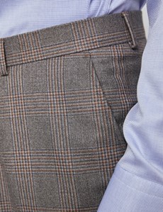 Men’s Brown & Orange Prince Of Wales Plaid Tailored Fit Italian Suit with Peak Lapel - 1913 Collection