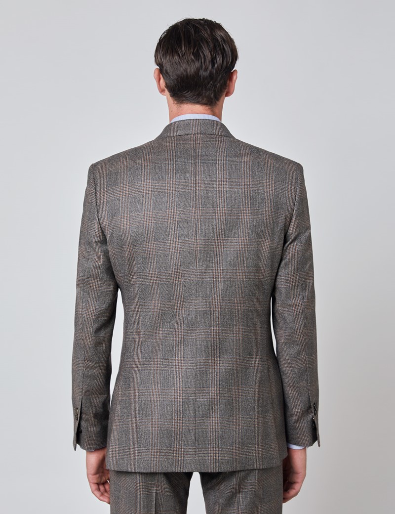 Men’s Brown & Orange Prince Of Wales Plaid Tailored Fit Italian Suit with Peak Lapel - 1913 Collection