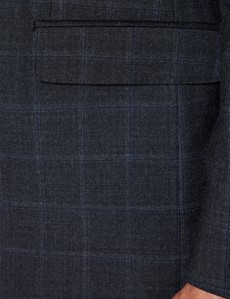 Anzugsakko – 100s Wolle – Classic Fit – 2-Knopf Einreiher – grau blau Windowpane Karo