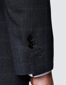 Men's Charcoal & Blue Windowpane Check Classic Fit Suit Jacket