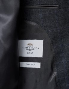 Men's Charcoal & Blue Windowpane Plaid Classic Fit Suit Jacket