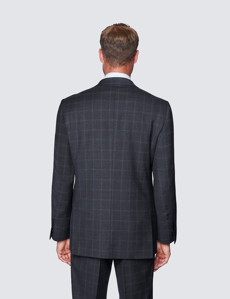 Men's Charcoal & Blue Windowpane Check Classic Fit Suit Jacket