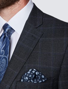 Men's Charcoal & Blue Windowpane Check Classic Fit Suit 