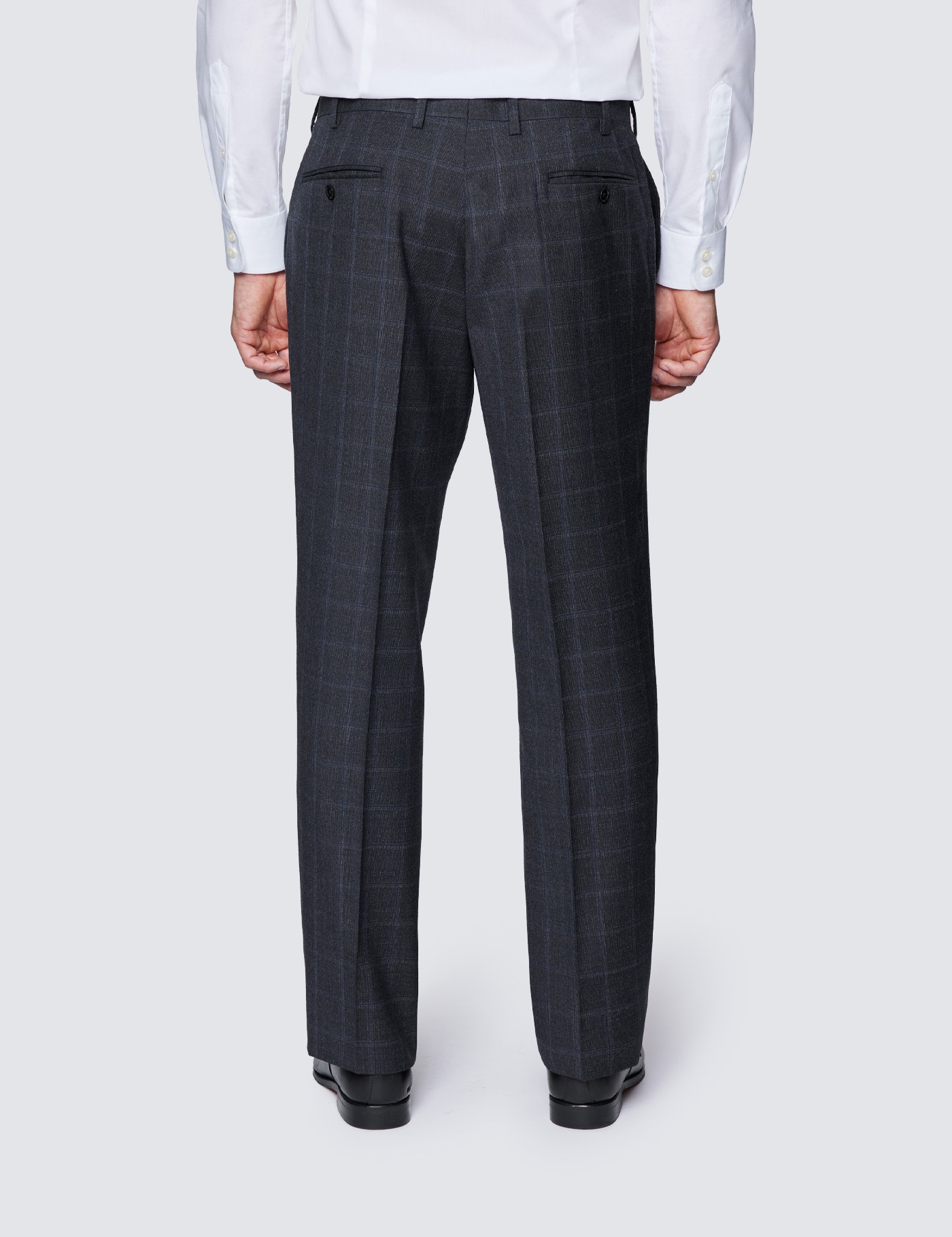 Men's Charcoal & Blue Windowpane Check Classic Fit Suit | Hawes & Curtis