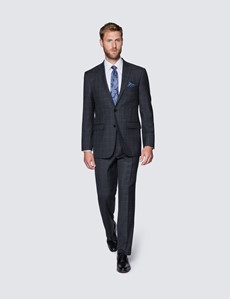 Men's Charcoal & Blue Windowpane Plaid Classic Fit Suit 