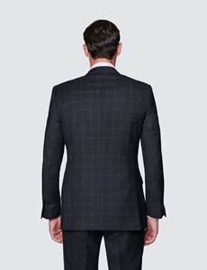 Men's Charcoal & Blue Windowpane Plaid Slim Fit Suit Jacket