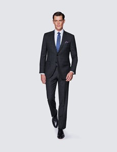 Anzug – 100s Wolle – Slim Fit  – 2-Knopf Einreiher – grau blau Windowpane Karo