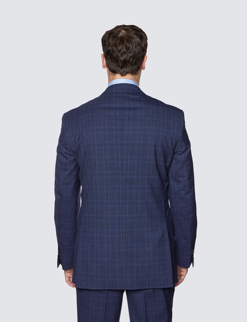 Men's Navy Prince of Wales Tonal Check Classic Fit Suit Jacket
