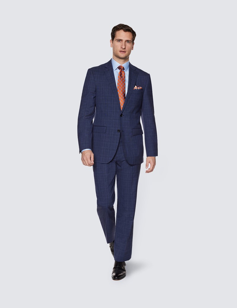 Men's Navy Prince of Wales Check Classic Fit Suit 
