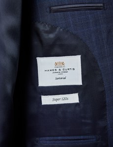 Men's Navy Prince of Wales Tonal Check Slim Fit Suit Jacket