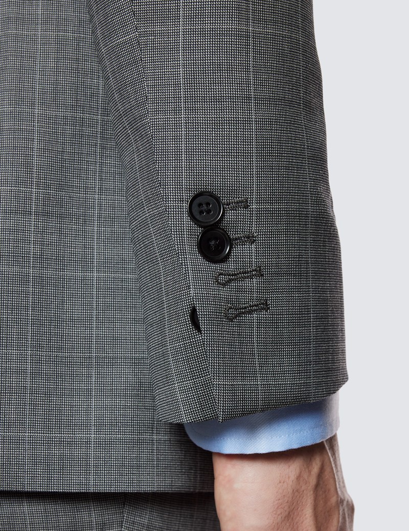 Men's Grey Tonal Check Double Breasted Slim Fit Suit
