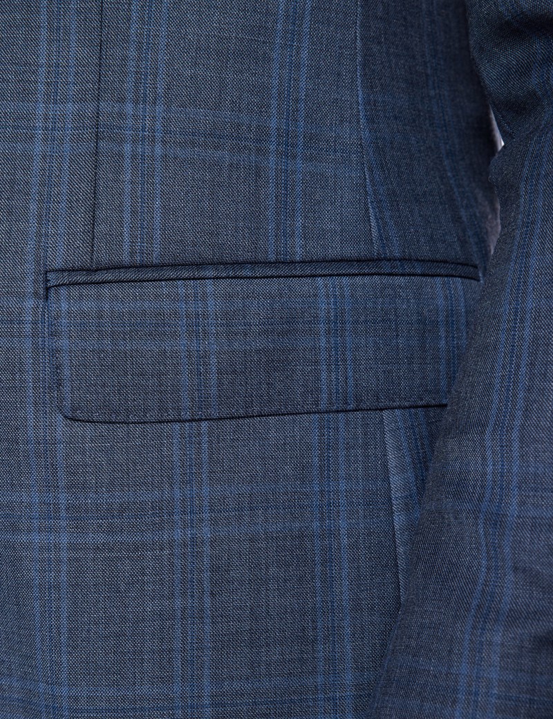 Anzugsakko – Slim Fit – 120s Wolle – 2-Knopf Einreiher – blau kariert