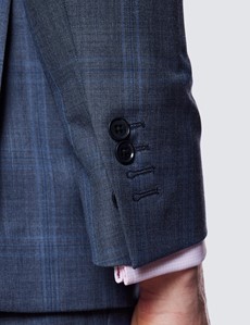 Anzugsakko – Slim Fit – 120s Wolle – 2-Knopf Einreiher – blau kariert