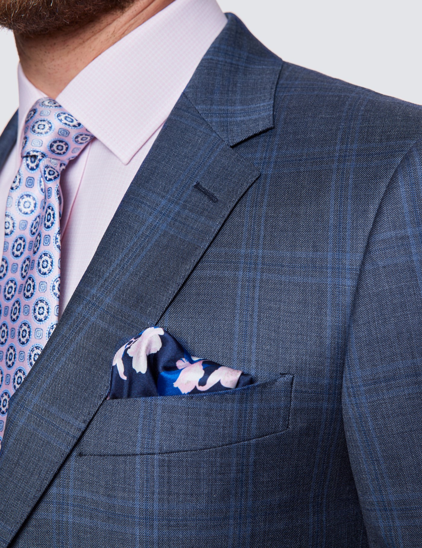 Men's Blue Tonal Check 3 Piece Slim Fit Suit - Super 120s Wool | Hawes ...