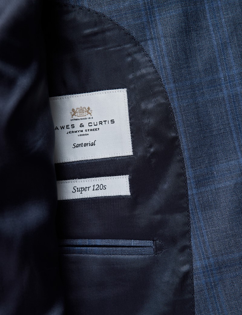 Dreiteiler Anzug – Slim Fit – 120s Wolle – 2-Knopf Einreiher – blau kariert