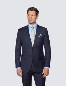 100% Wool Men's Navy Tonal Check 2 Piece Slim Fit Suit | Hawes & Curtis