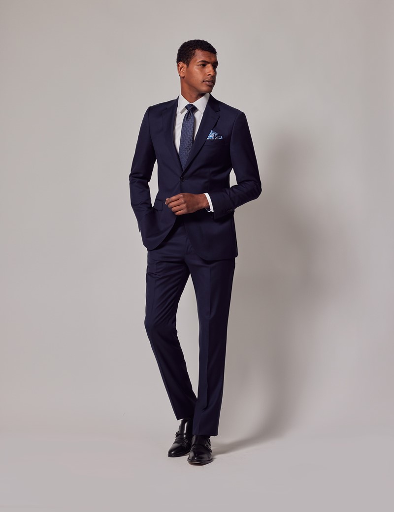 100% Wool Men's Navy Tonal Plaid 2 Piece Slim Fit Suit | Hawes & Curtis