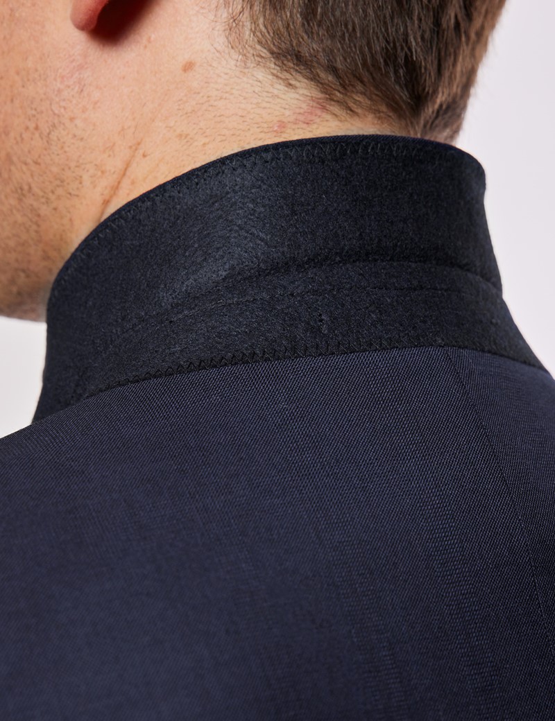 100% Wool Men's Navy Tonal Check 3 Piece Slim Fit Suit | Hawes & Curtis