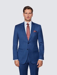 Zweiteiler Anzug – Slim Fit – 100s Wolle – 2-Knopf Einreiher – königsblau fein kariert