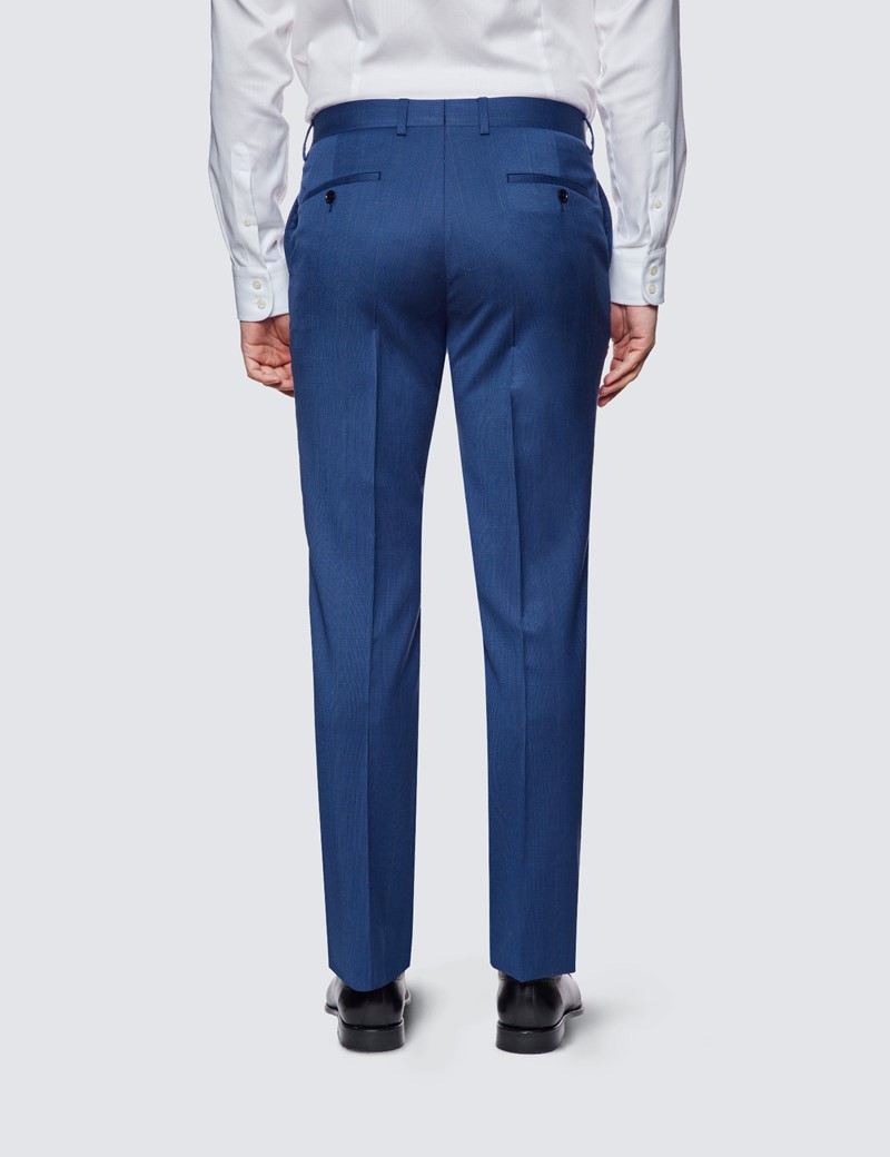 Zweiteiler Anzug – Slim Fit – 100s Wolle – 2-Knopf Einreiher – königsblau fein kariert